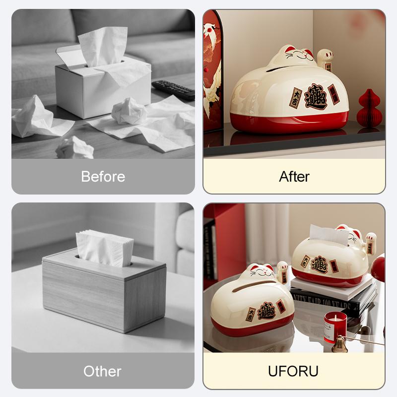 Paper Towel Box with High Level Aesthetic Design Spring Shaped Tabletop Paper Towel Box Hand Operated Lucky Cat Paper Towel Box