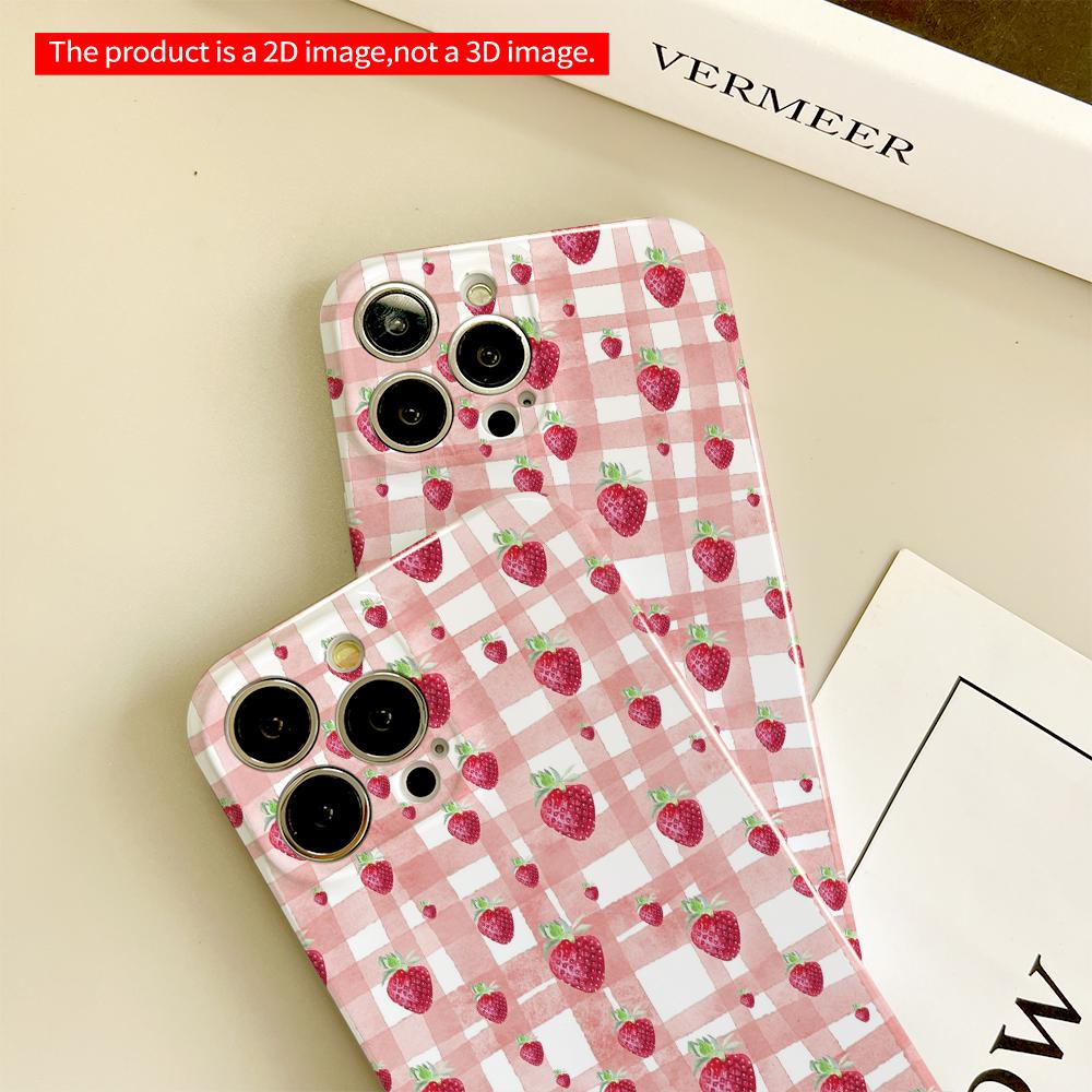Strawberry Gingham Pattern Phone Case All inclusive film hard phone case, compatible with iPhone 18 Pro Max 17 16 15 14 13 12 11