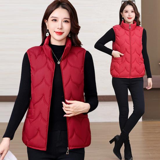 Gilet invernale da donna, imbottito, spesso, con collo alto, protezione per il collo, senza maniche, chiusura con cerniera