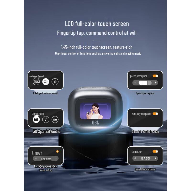 JBL LIVE BEAM 3 Wireless Noise-Cancelling Bluetooth Earbuds with Smart Touchscreen