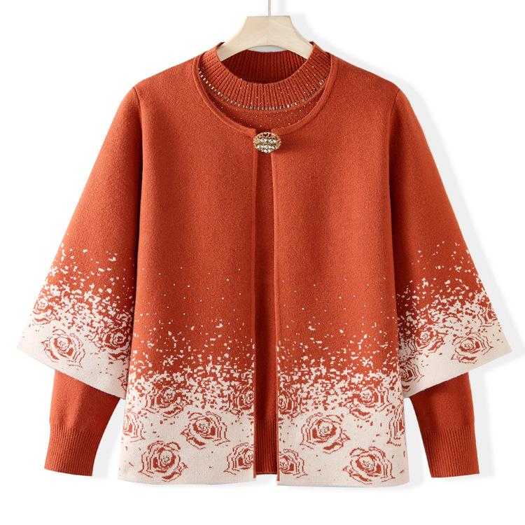 

Вязаный свитер, комплект из двух предметов, костюм для мамы, новый модный свитерный костюм, темпераментная куртка для женщин среднего возраста XL