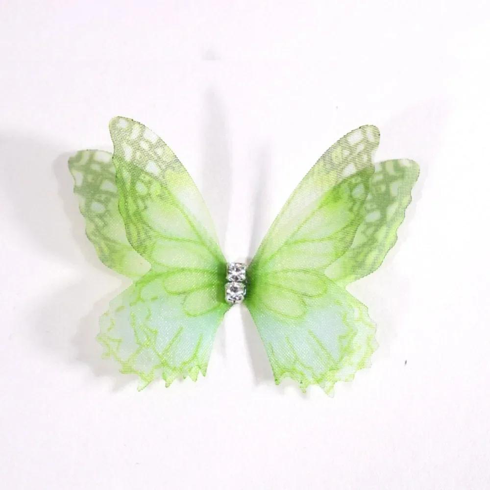 50Pcs 3D Organza Fabric Butterfly Appliques Double-layer Gradient Color Chiffon Butterfly Embroidered Patches Translucent