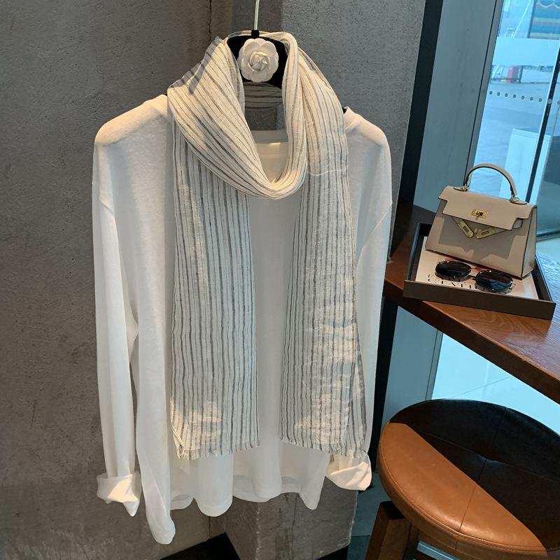 Striped Outer Shawl Linen Thin Long Scarf Comfortable Stacking Decoration Fashion Versatile Silk Scarf Shawl