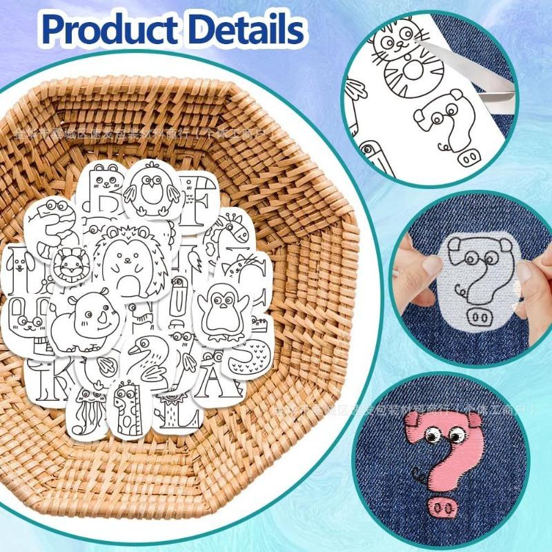 4 Sheets Water Soluble Embroidery Stabilizers,Animal and Plant Alphabet Patterns Paper Hand Sewing Stabilizers for Beginners