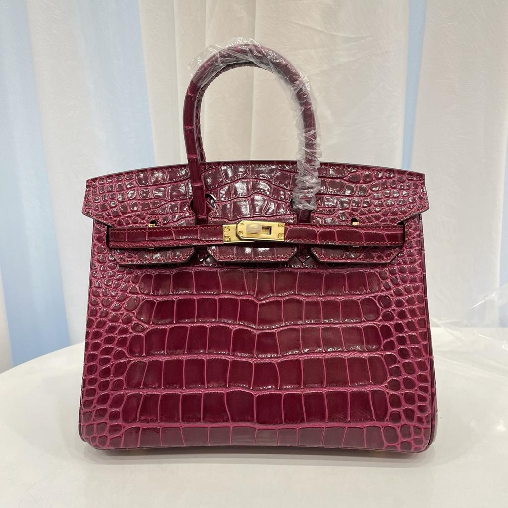 New Top-grain Cowhide Crocodile Pattern Women's Full Pair Version Shoulder Strap Version Handbag Lock Solid Color Women's Bag