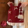 Girls Winter Princess Dress Toddler Red New Fleece Lined Sleeveless Party Gown Kids Formal Occasion