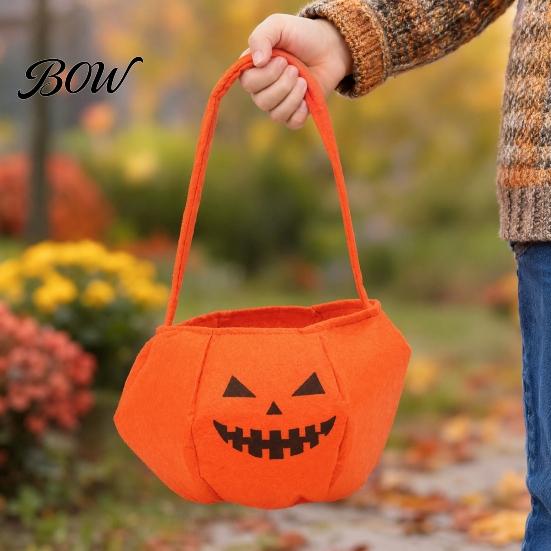 Large Capacity Candy Bag Halloween Pumpkin for Kids, Small Trick or Treat Bucket, Party Favor Soft Face Basket with Handle Decoration Holder Kids