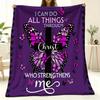 Women'S Inspirational Christian Blanket I Can Do All Things Through Christ Who Strengthens Me Purple Butterfly Design