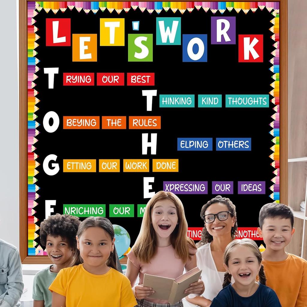 Motivational Bulletin Board Decorations for Classroom Let's Work Together Wall piration Door Decor Colorful Pencil Cutouts for Back to School