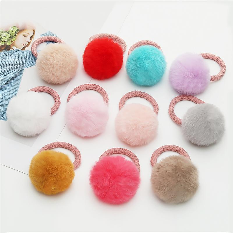 2 Pièces Chouchous à Pompons Mignons Élastiques à Cheveux Pour Enfants Filles Coiffure Élastique Porte-Queue de Cheval Scrunchie Accessoires Cheveux