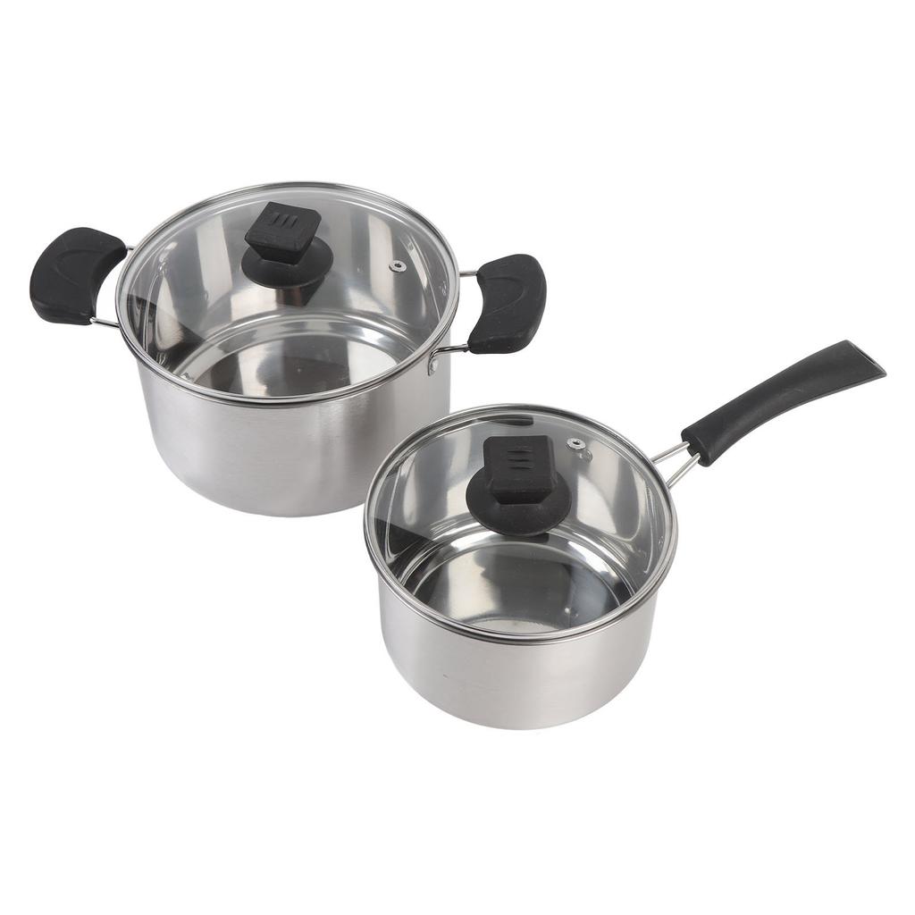 Stainless Steel Saucepan Milk Pan with Long Heatproof Handle Stockpot with 2 Ear Handles Cooking