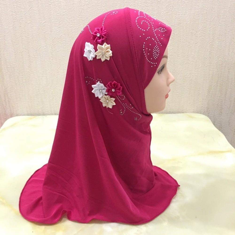 Jersey Material Girls Hijab Flower Design Islamic Headscarf Head Wrap Kids Hijab Daily Use