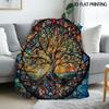 Stained Glass Tree Of Life Flannel Throw Blanket Colorful Art Print Warm Cozy Sofa Bed Home Blanket