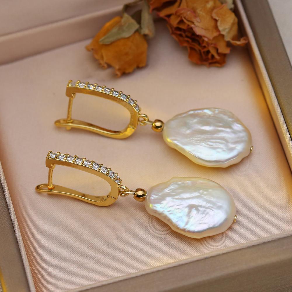 SENIKO Přírodní sladkovodní velké barokní perlové náušnice Módní kubické zirkonové perlové náušnice pro ženy, párty šperky