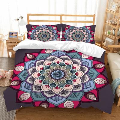 Böhmische Lotus König Königin Bettbezug Boho Mandala Bettwäsche-Set für Kinder Teenager Erwachsene Exotische Blumen 2/3-teilig Polyester Bettdeckenbezug