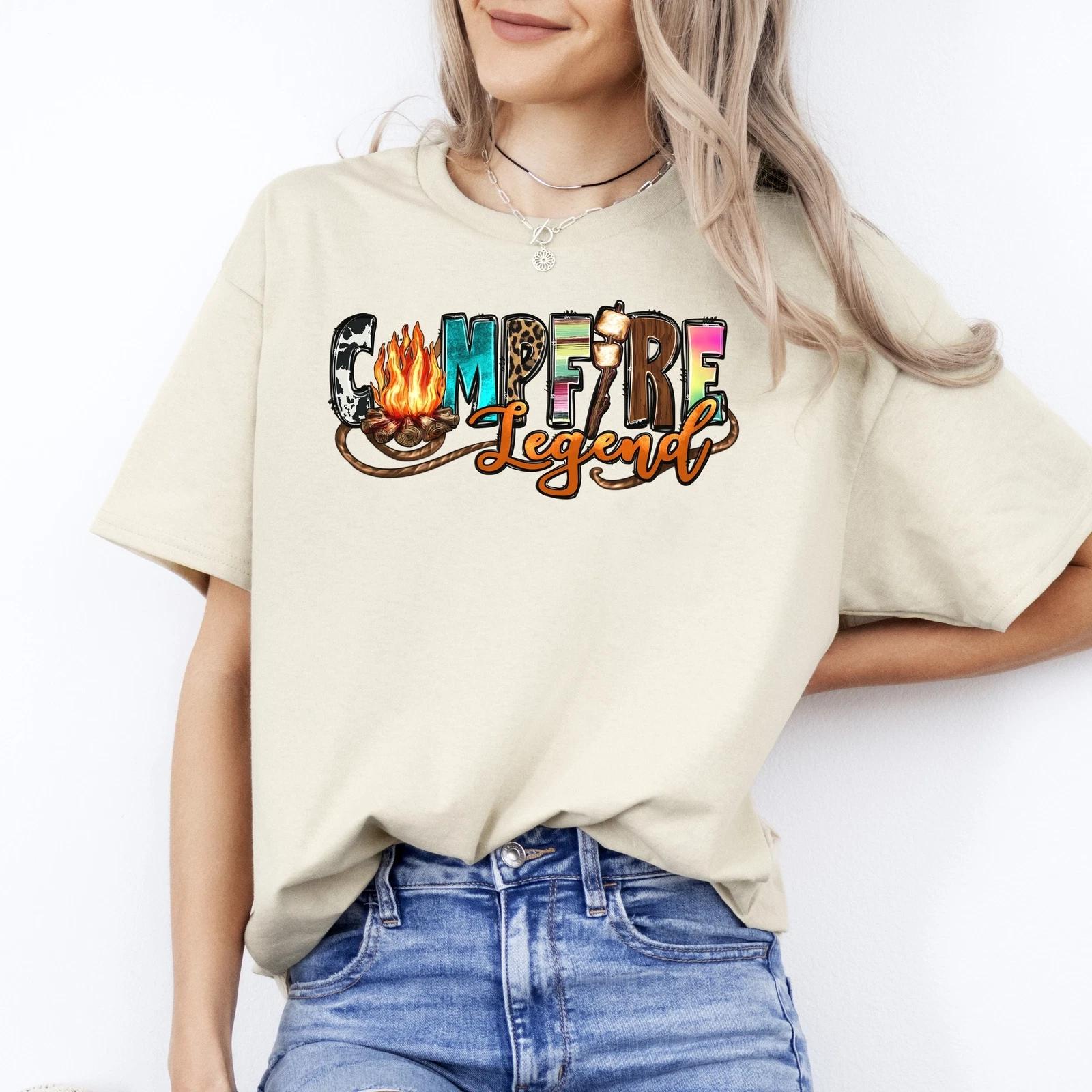 Campfire Legend T-Shirt camping bonfire Unisex tee White Sand Sport Grey XL
