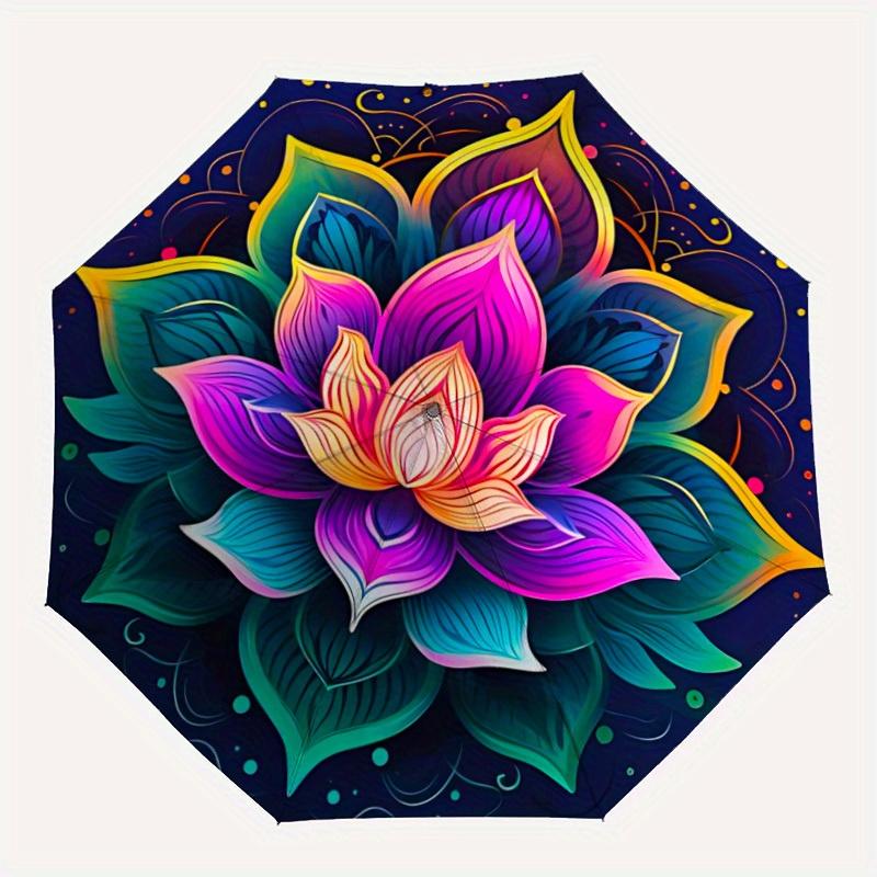 

1pc Lotus Mandala Automatic Open/close, All-Season Portable Folding Umbrella for Friends, Travel, Everyday, Events yy250812179