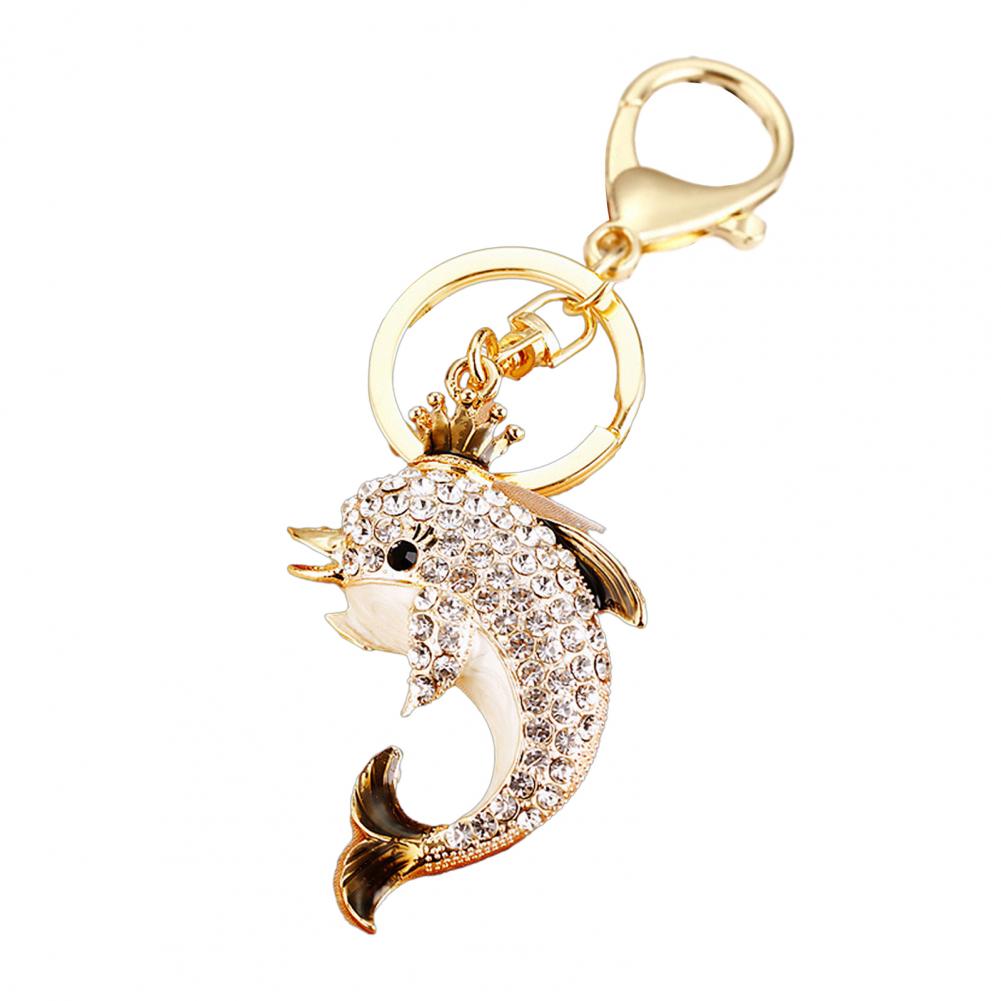 Backpack Keychain Sparkling Rhinestone Dolphin Keychain Charm Crowned Decorative Key Holder Wallet Backpack Accessory for Car