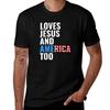 American Flag Loves Jesus And America Too Tshirt Work Outdoor Short Sleeve Tee Tshirt