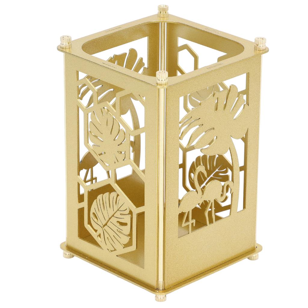 3 Pcs Gold Pen Holder Hollow Golden Monstera Pattern Desktop Metal Storage Container Office
