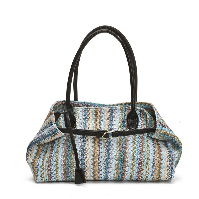 Large Capacity Grass Weaving Handbag With Inner Pocket For Beach Days