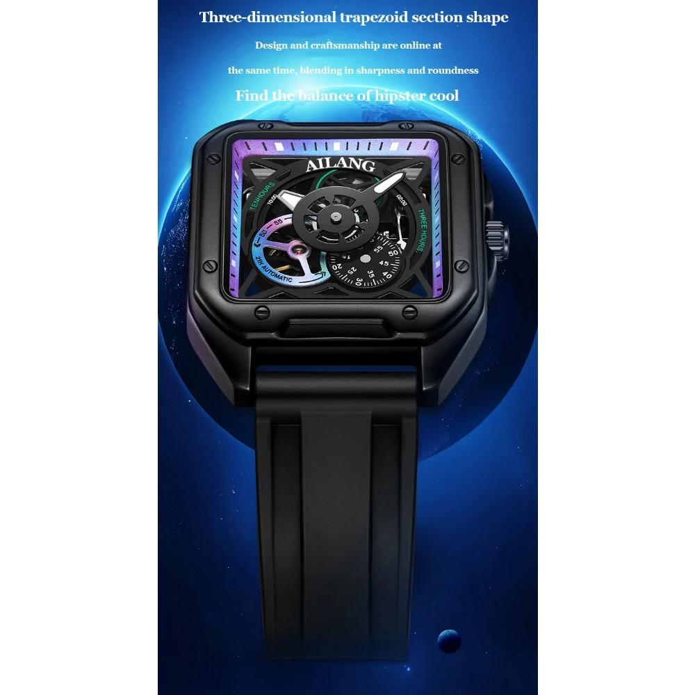 AILANG Herren Skelett Automatische Mechanische Uhr Leuchtend Wasserdicht Quadratisch Großes Zifferblatt Mode Herrenuhr 41mm Zifferblatt