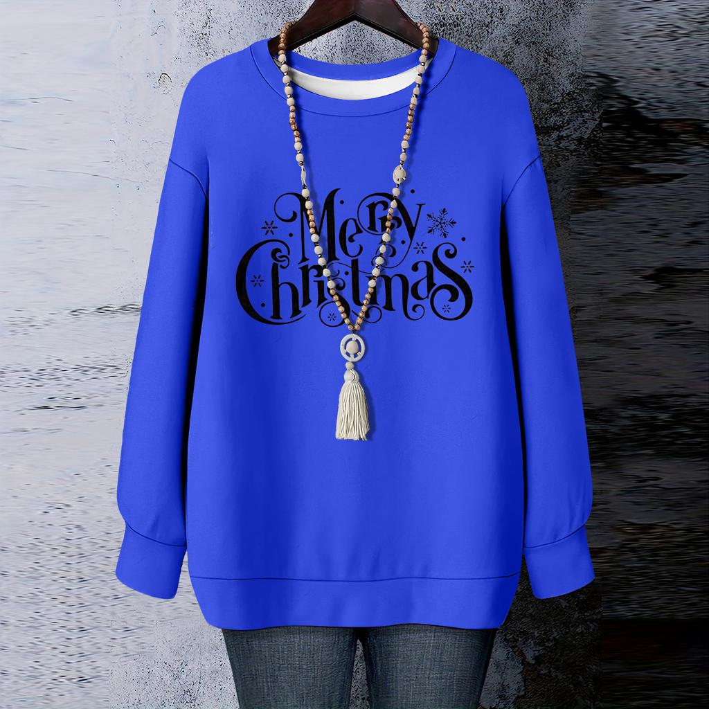 Ladies' Christmas Printed Round Neck Long Sleeved T-shirt Sweatshirt Top