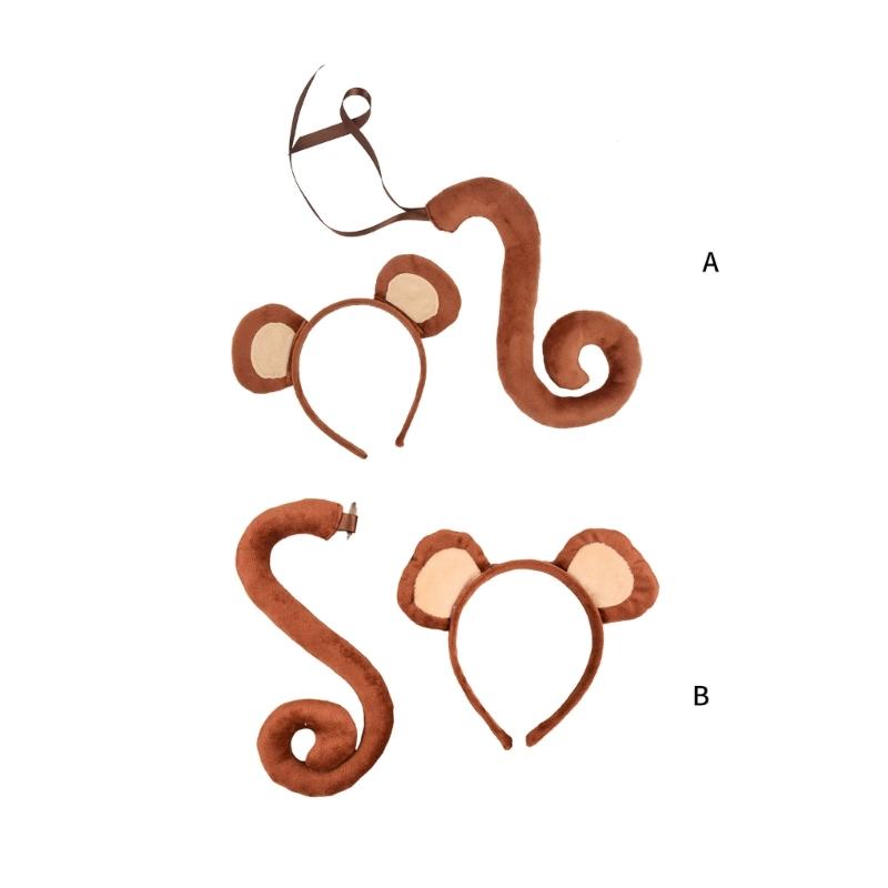 Adults Kids Plush Cartoon Animal Ear Headband Tail Monkey Costume Birthday Party Christmas Halloween Cosplay Costumes