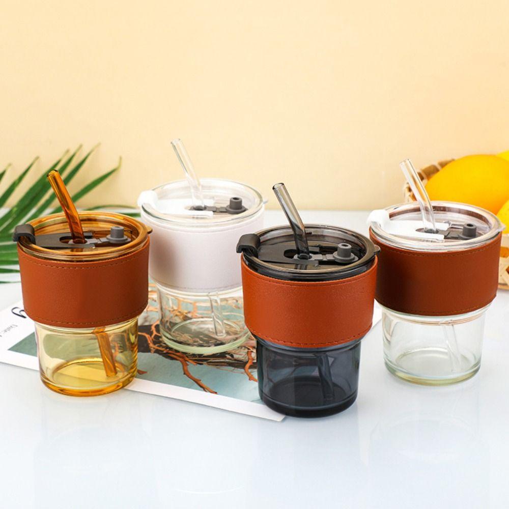 400ml Κούπα Γάλακτος από Γυαλί Διάφανη Κούπα Καφέ με Καλαμάκι Κούπα από Μπαμπού Wind Κούπα για Καλαμάκι Καφέ Πάρτι