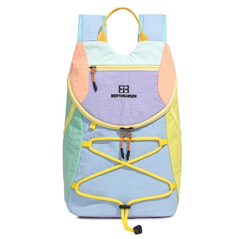 Schoolbag Dopamine Contrast Color Splicing Outdoor Backpack Japanese Lightweight Drawstring Mountaineering Backpack Large Capacity Travel Hiking Bag