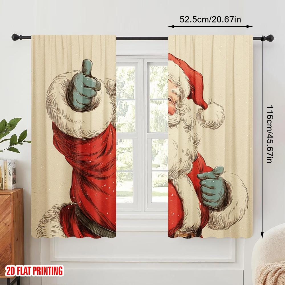 2pcs  2D plane printing Popular Curtains American Santa Claus Polyester Easy Install (without rod) Festive for Kitchen   Bedroom &