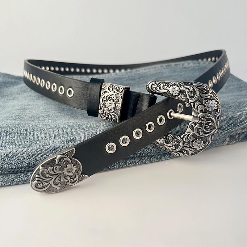 Retro Nieten Trendiger Damen Gürtel Rindsleder mit Freizeithose Jeans Damen Punk Gürtel