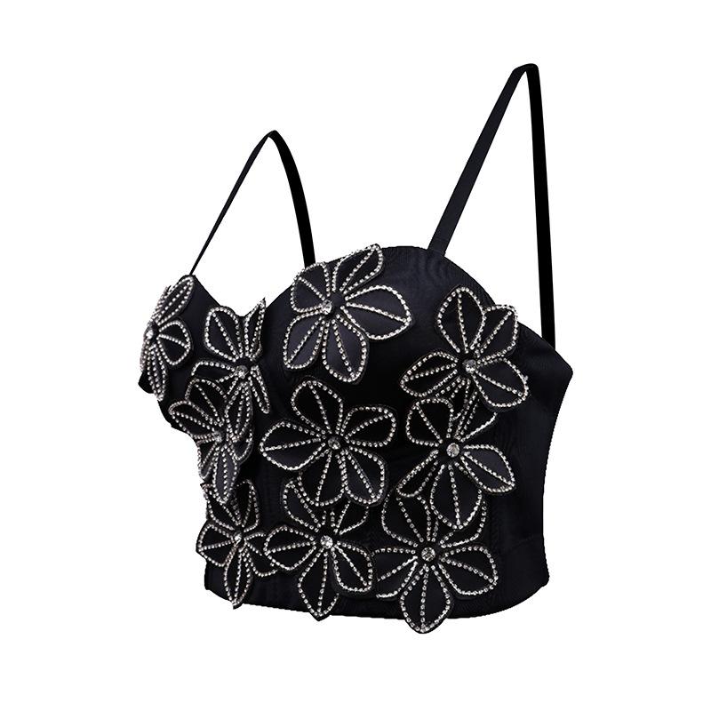 

Женский бюстгальтер Fishbone с яркими стразами и бриллиантами, укороченный топ с подтяжками, корсет для клубной вечеринки, женский жилет S чёрный