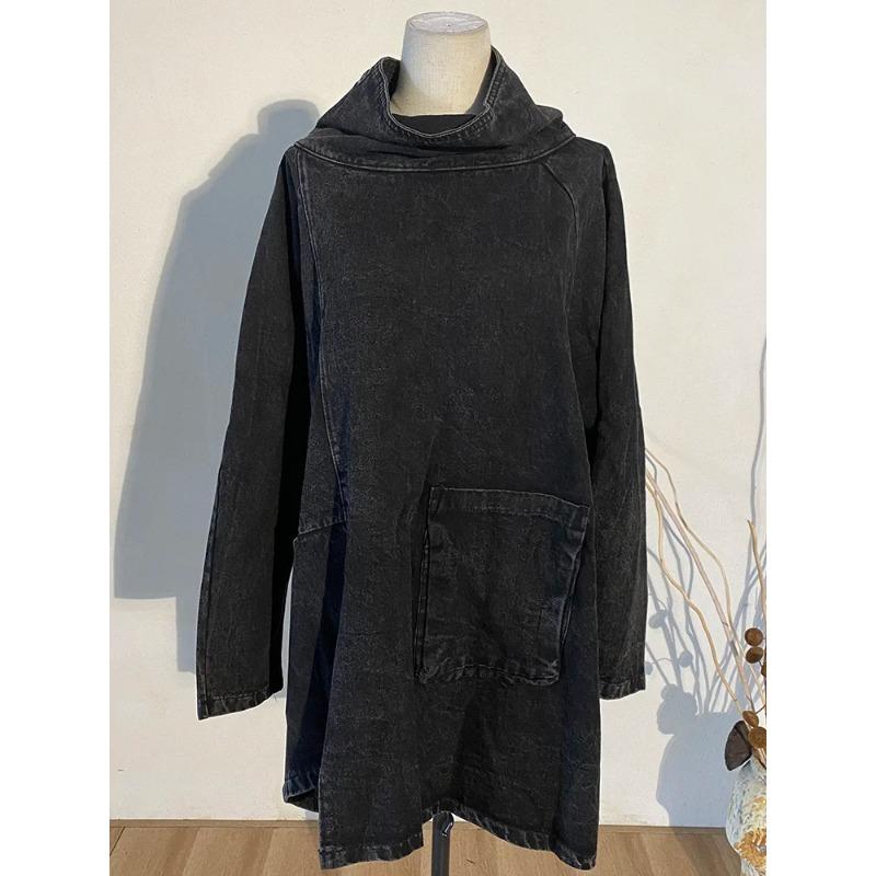 Dimanaf Loose Fit Black Denim Big Size Sweatshirt New High Collar Long Sleeve Women Big Size Fashion Spring Autumn 2024