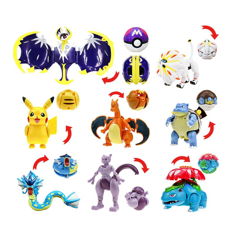 New  Figures Pikachu Charizard Greninja Pocket Monster Pokeball Action Deformation Model Toys Kids Birthday Gifts