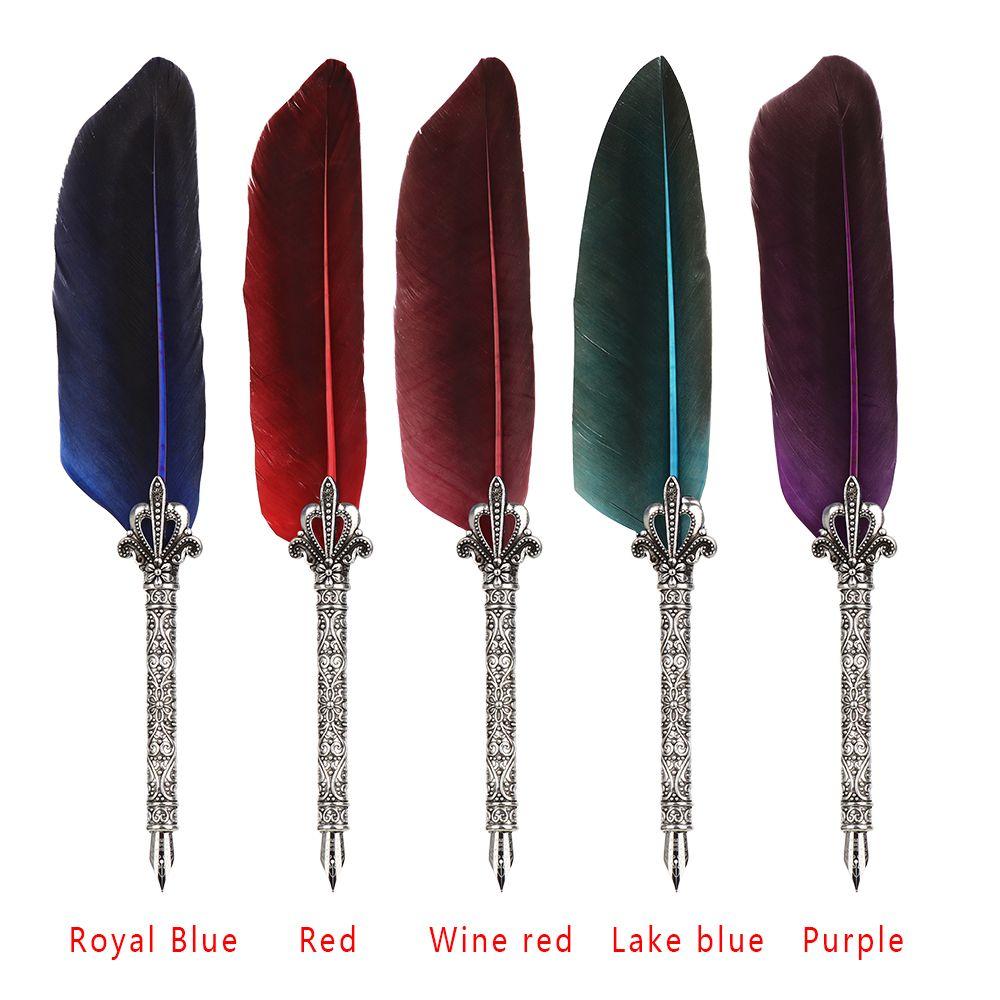 1 Set 5 Nib Signature European Gift Box English Calligraphy Feather Pen Scuba Dive Writing Vintage Quill