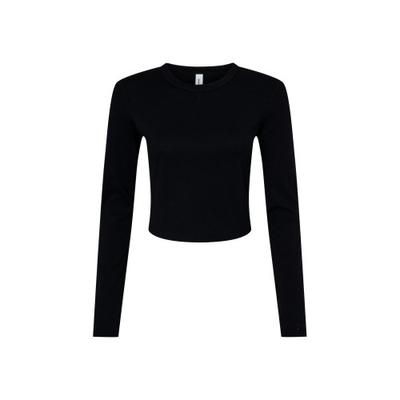 Womens/Ladies Plain Micro-Rib Long-Sleeved Crop Top