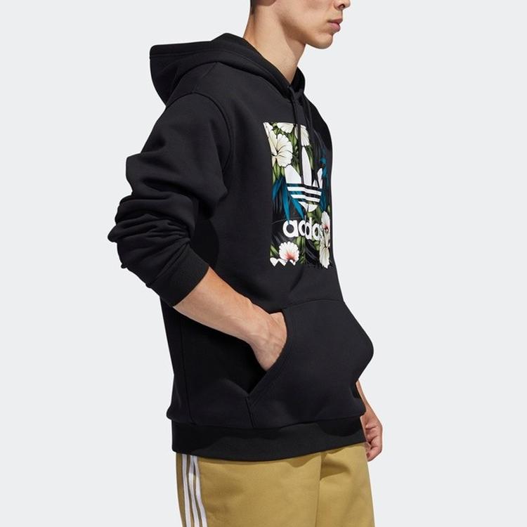 Adidas Originals Adifloral Hoodie With Printed Drawstring Men Tops Black FM7305