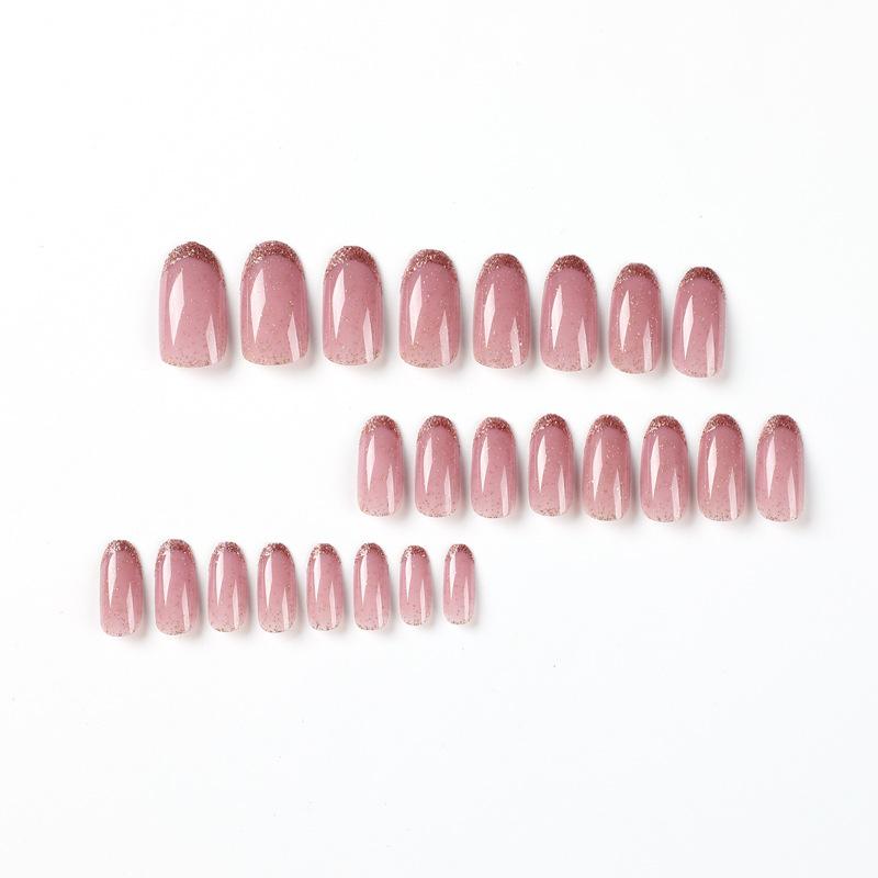 Wear nail piece pink glitter, wear nail piece French gold powder manicure, wear nail piece fake nail