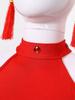 Girls Latin Dance Dress Rhinestone Hollow Back Design with Elastic Shorts and Tassel Earrings