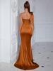 Off-Shoulder Slit Long Evening Dress - Solid Color Fashion 