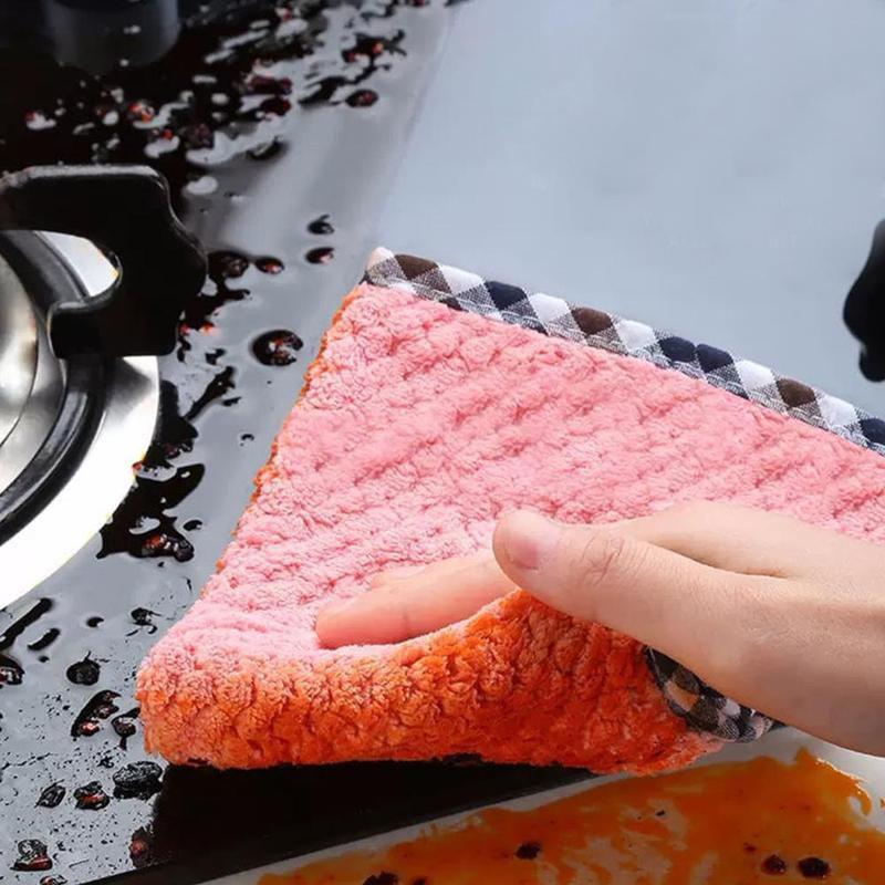 Kitchen Cleaning Coral Velvet Towel Rag Non-stick Oil Dish Cloth Double-sided Absorbent Thickening Scouring Tools Accessories