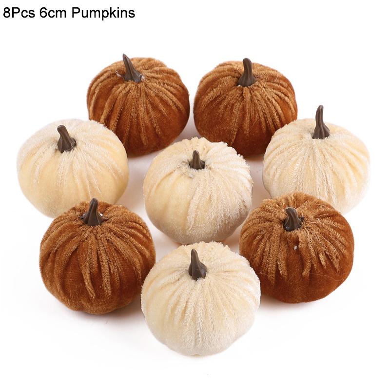 

8/12pcs Artificial Flannel Pumpkins for Autumn Fall Thanksgiving Halloween Party Table Decoration Home DIY Craft Wreath Gifts