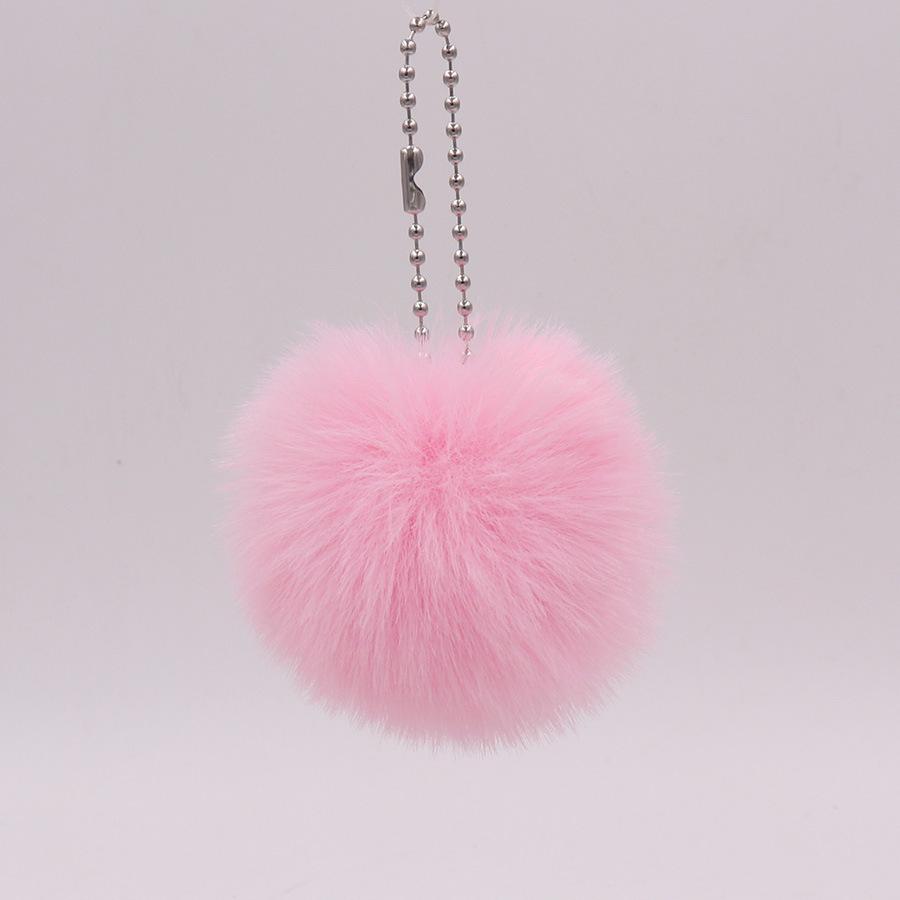 6cm Pom-Pom Plush Ball Beaded Keychain - Faux Rabbit Fur, Ideal for Bags, Keys, Earphone Cases