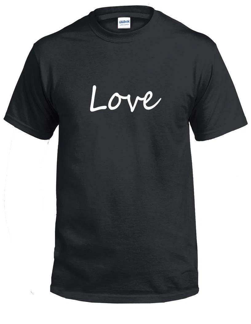 Love T-Shirt Funny Cute Black White Script Cotton Tee Shirt L