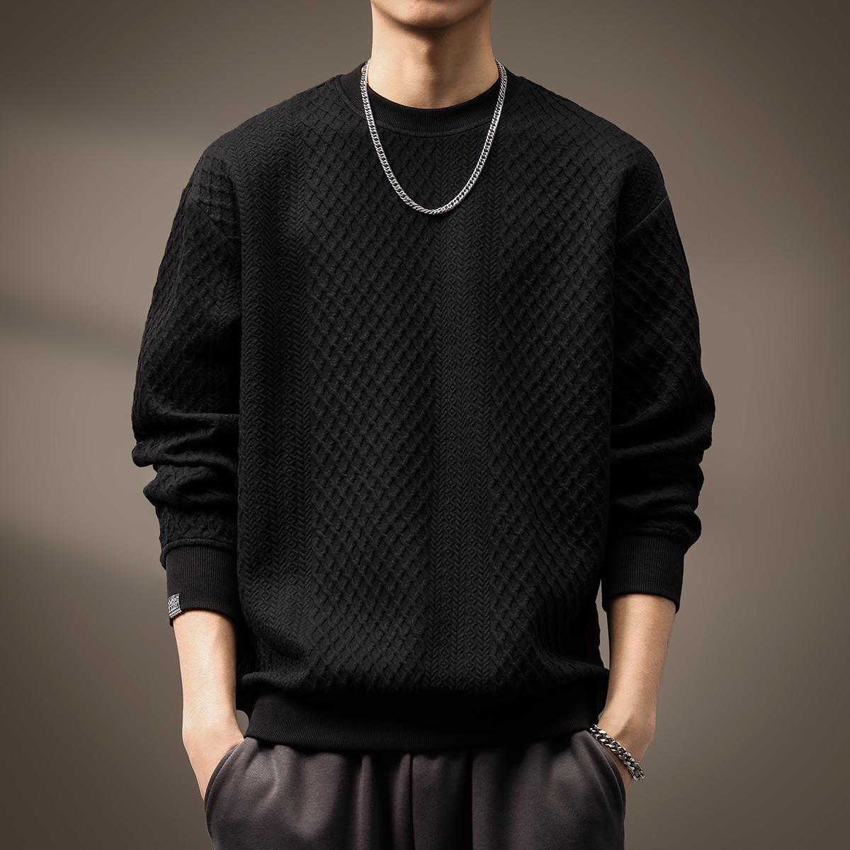 

Men s Oversized Black Textured Hoodie with Velvet Lining - 2025 Autumn/Winter Collection M for 50-60 kg
