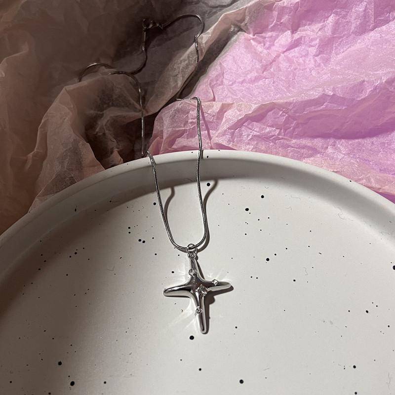 Vintage Silver Color Star Pendant Necklace For Women Men Goth Punk Aesthetic Chain Korean Fashion Party Gift