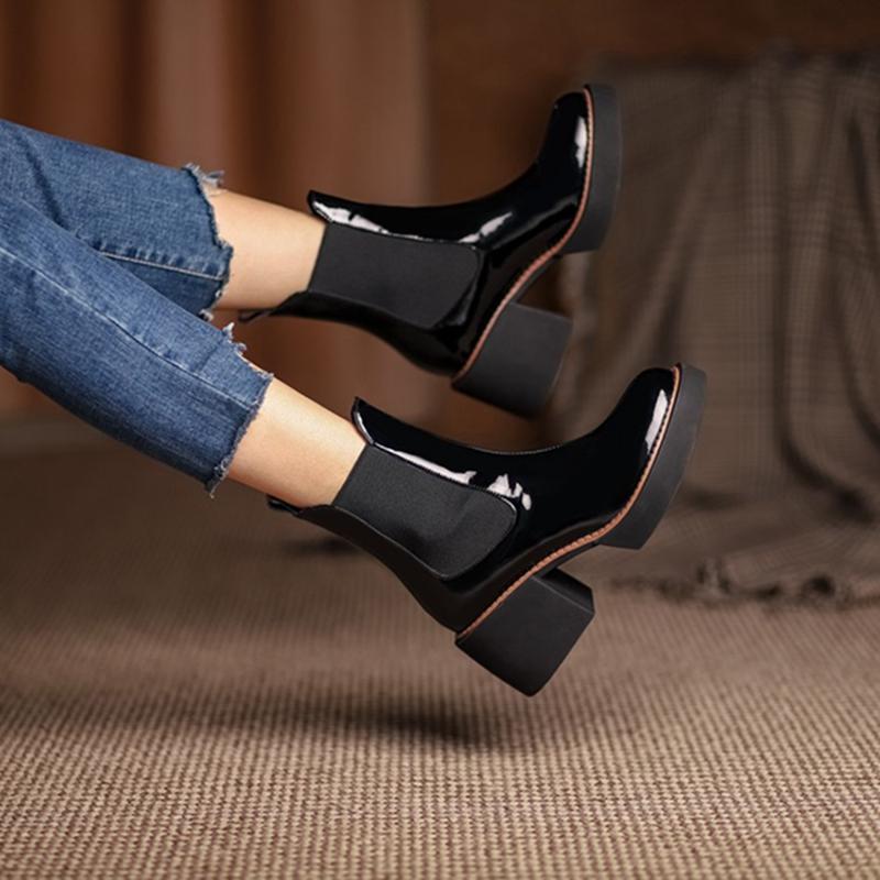 Fashion HOT SALE Women Boots Patent Leather Shoes for Women Round Toe Chunky Boots Platform Shoes Winter Modern Boots Women Punk Shoes