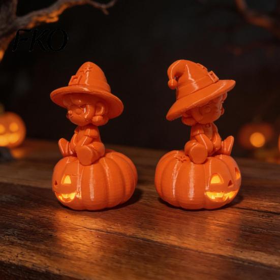 Desktop Pumpkin Girl Decor 3D Printed Figurine, Spooky Witch Statue, Halloween Decoration Sitting On Ornament for Party Carved