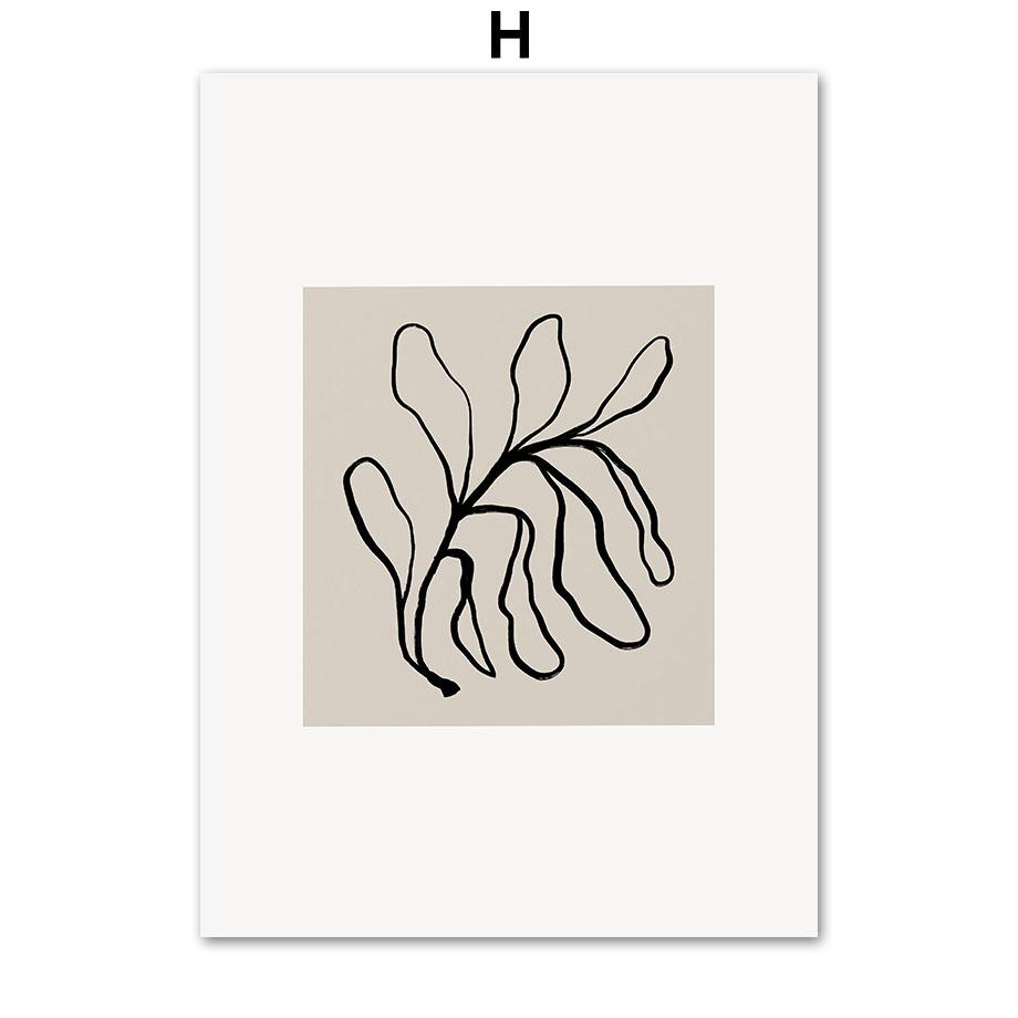 Abstract Line Leaf Flower Beige Black Botanical Wall Art Canvas Painting Posters And Prints Wall Pictures For Living Room Decor